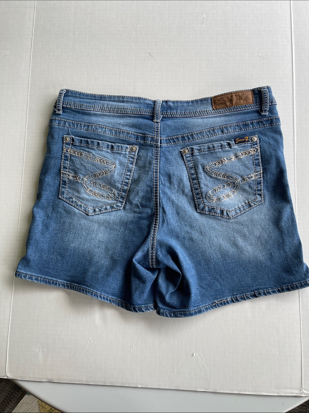 Seven7 Blue Denim Shorts with Embroidered Back Pockets